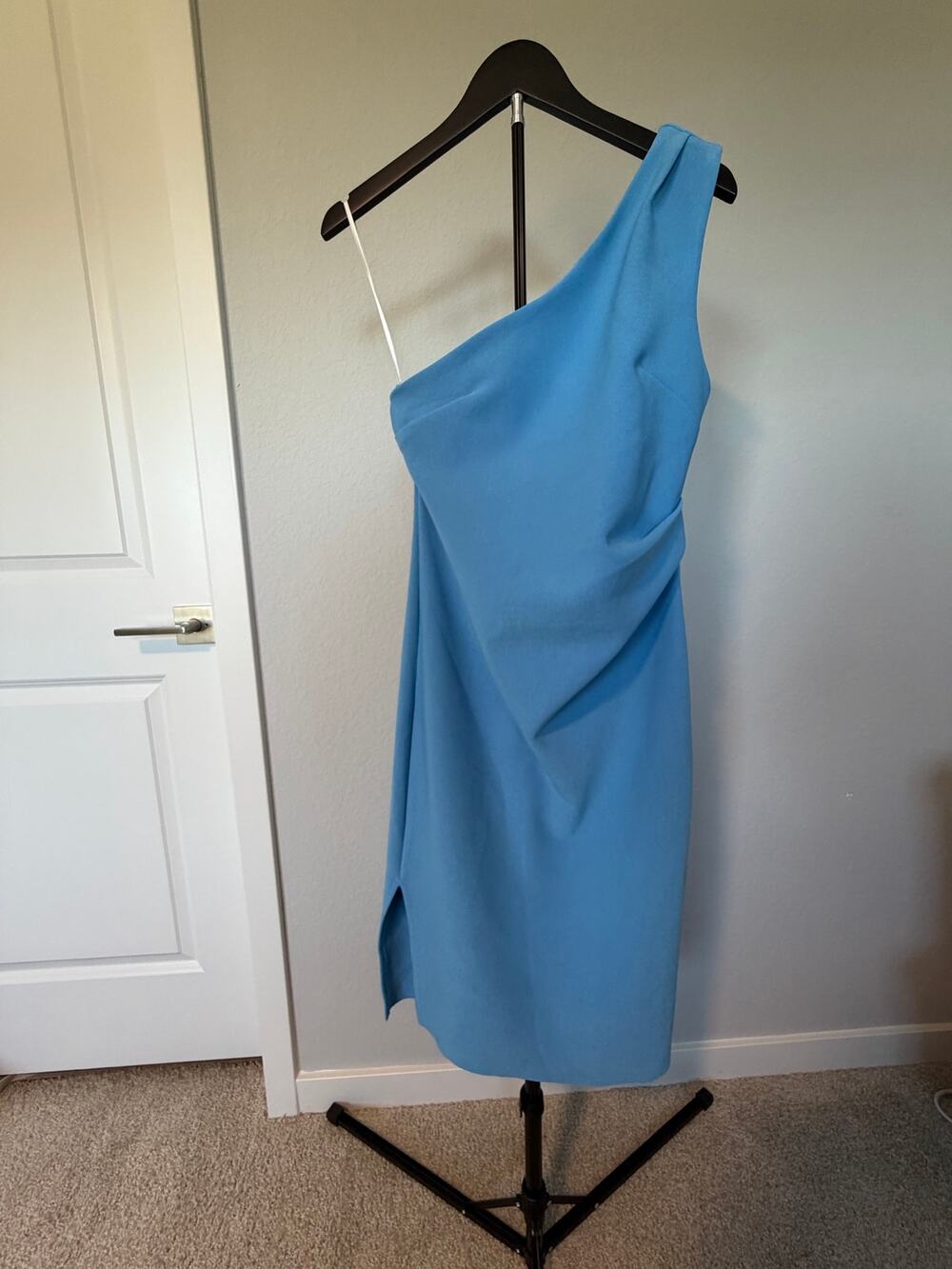 Petal & Pup One Shoulder Ruched Midi Cocktail Dress Sky Blue Party Going Out
